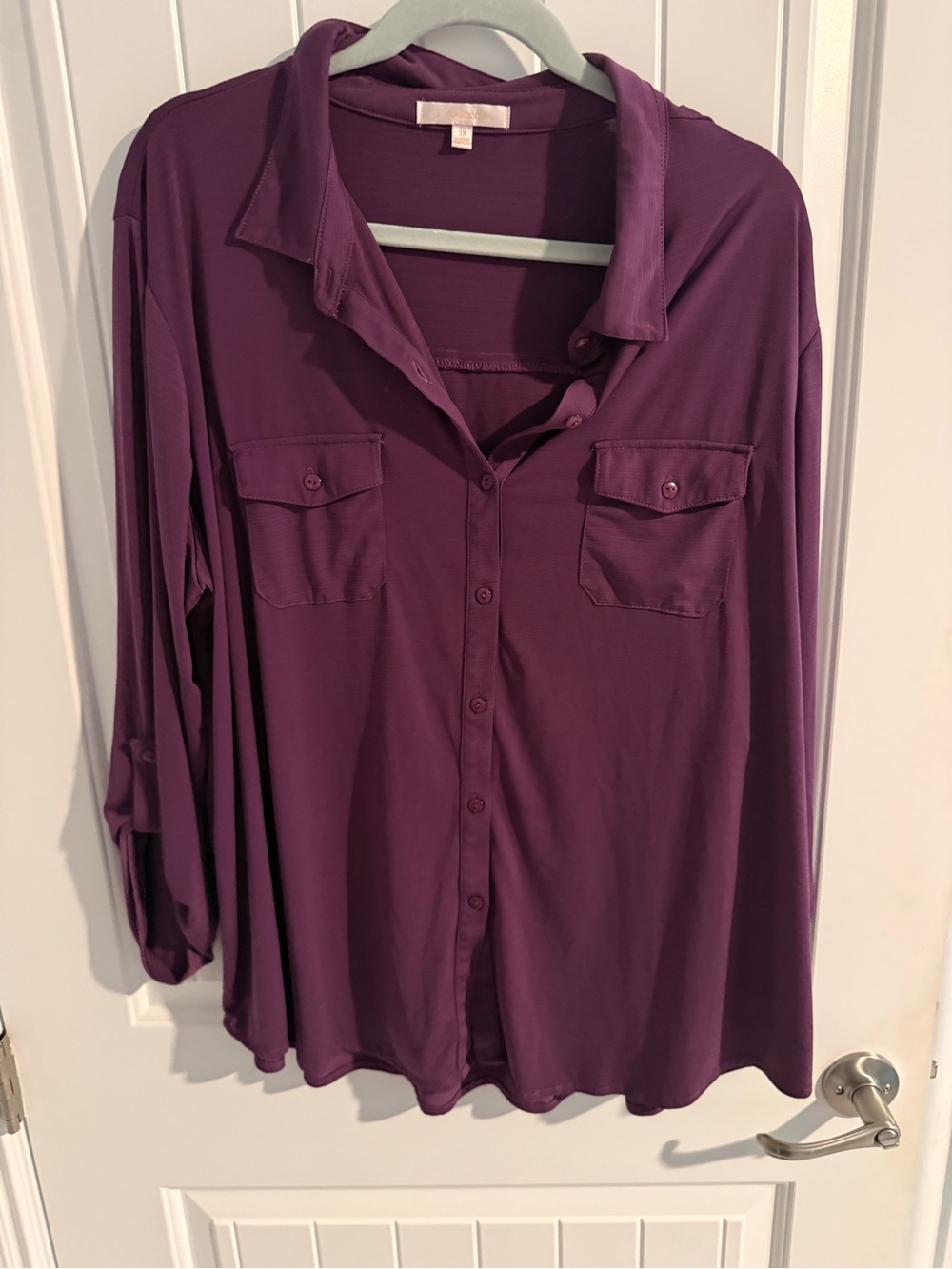 G Kollection Purple Button Front Roll Tab Blouse Women’s 3X